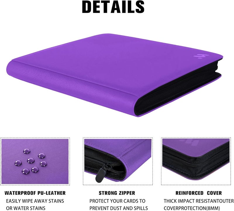 MORABTO Premium 1000+ Pockets Card Binder,16 Pockets Trading Card Binder Ringless Side Loading Trading Card Album Folder for TCG - Dark Purple - Image 5